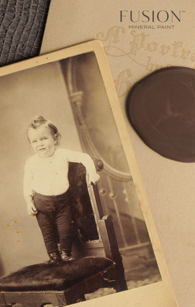Fusion Mineral Paint | Chocolate paint spilt on old envelope beside an old picture