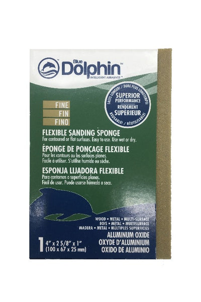 Blue Dolphin Square Sanding Sponge- Fine on a white background.