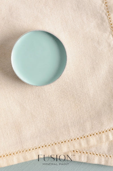 Fusion Mineral Paint | Inglenook paint in a bowl ontop of a tablecloth.