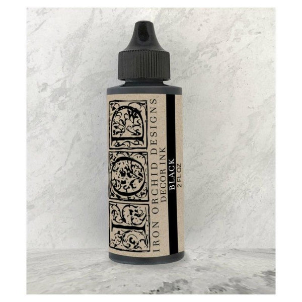Iron Orchid Design | Black Ink on a white marbled background.