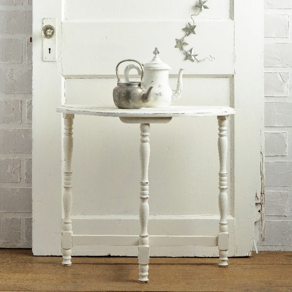 Fusion Mineral Paint | Two teapots sitting on antique white table with white door background