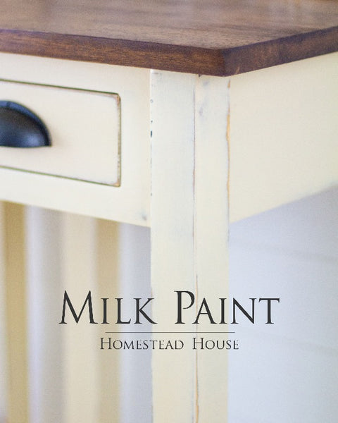 Milk Paint Homestead House | Buttermilk Cream painted vanity in living room setting.
