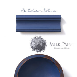Homestead House Milk Paint | Soldier Blue paint samples on a white background. 