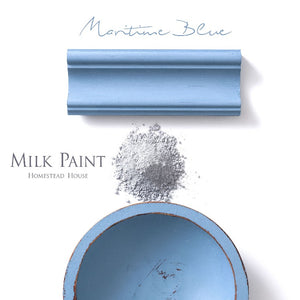 Homestead House Milk Paint | Maritime Blue paint samples on a white background.