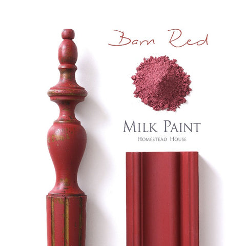 Homestead House Milk Paint | Bard Red paint samples on white background.