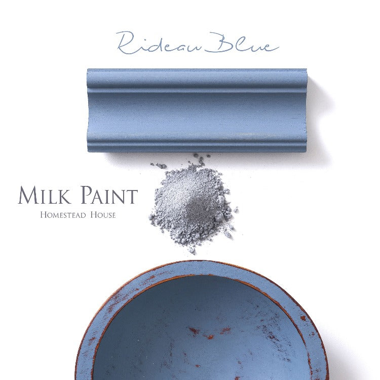 Homestead House Milk Paint | Rideau Blue paint samples on a white background.
