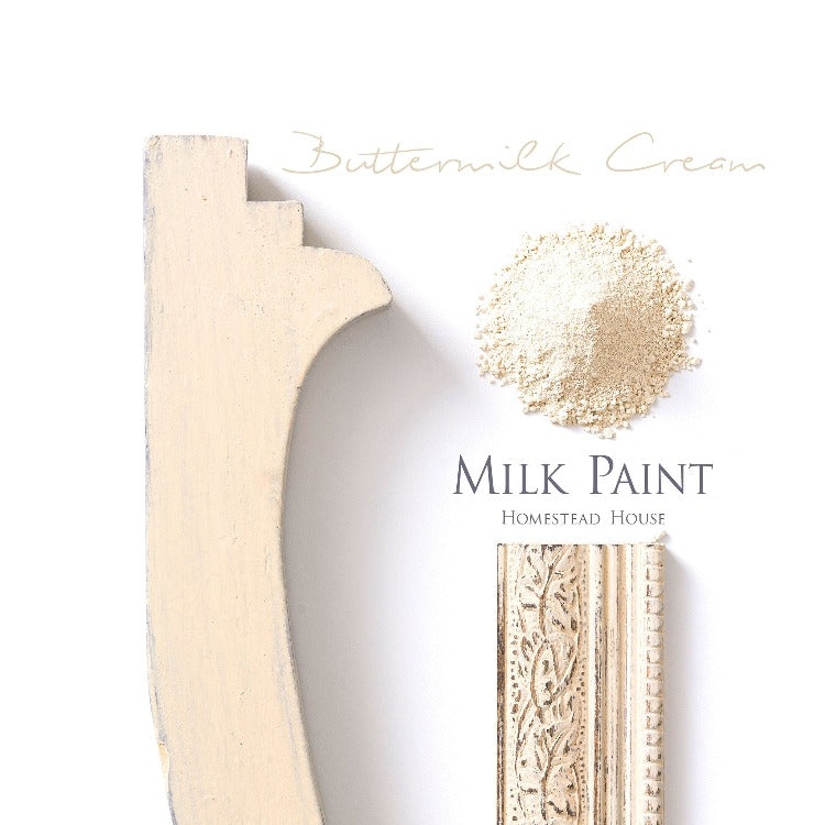 Homestead House Milk Paint | Buttermilk Cream painted samples on white background.