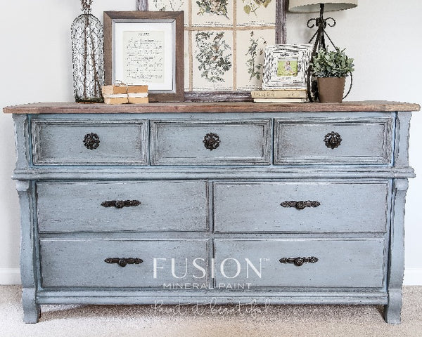 Fusion Mineral Paint |Dresser painted with Champness with other bedroom decor. 