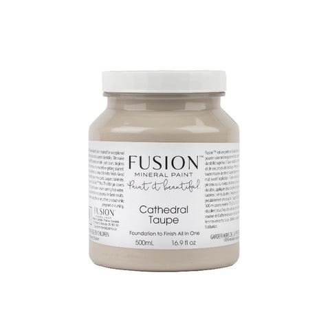 Fusion Mineral Paint | Cathedral Taupe on white background.