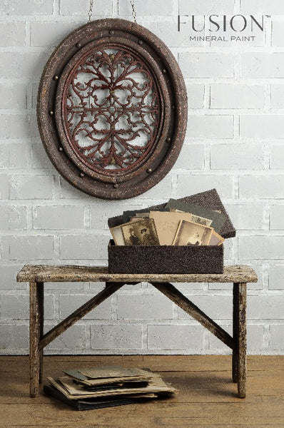 Fusion Mineral Paint | Decor accenting wall art painted in chocolate on a white wall.