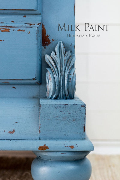 Milk Paint Homestead House | Maritime Blue dresser in living room setting.