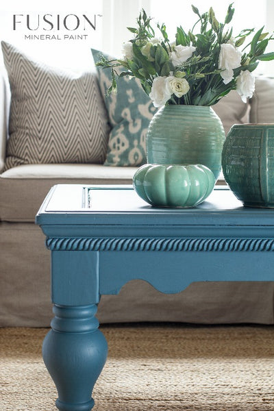 Fusion Mineral Paint | Seaside painted table in a living room type environment with decor.
